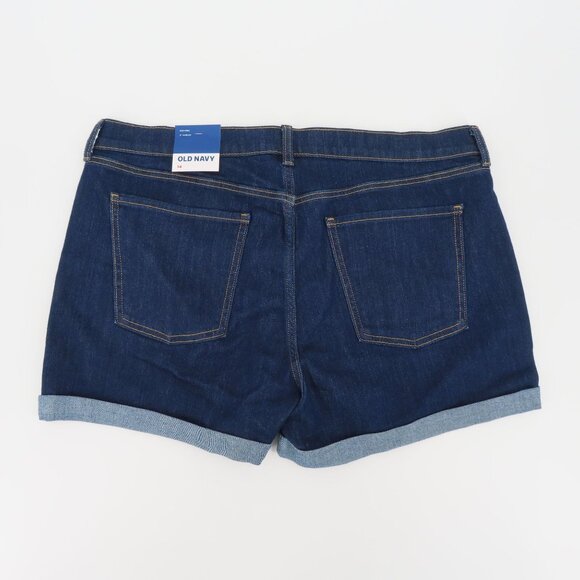 Old Navy Womens 14 Mid Rise Cuff Hem Dark Blue Denim Jean Shorts 3in Inseam NEW - Picture 2 of 7